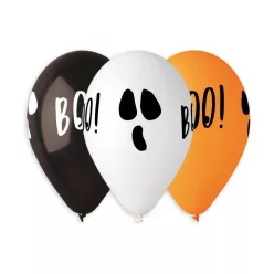 Halloween BOO léggömb, lufi 5 db-os 12 inch (30 cm)