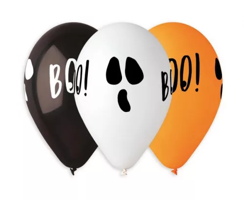 Halloween BOO léggömb, lufi 5 db-os 12 inch (30 cm)