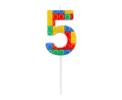 Építőkocka 5-ös Pick Blocks tortagyertya, számgyertya