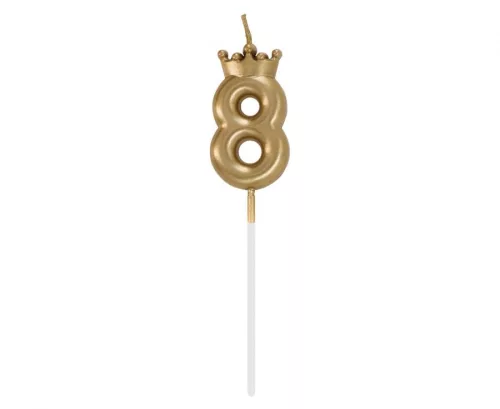 Arany Champagne Crown 8-as számgyertya, tortagyertya 6 cm