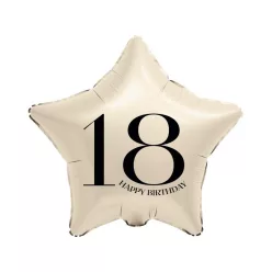   Vajszínű Happy Birthday 18 Creamy csillag fólia lufi 44 cm