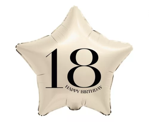Vajszínű Happy Birthday 18 Creamy csillag fólia lufi 44 cm