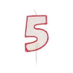 Red Outline Glitter, Piros 5-ös számgyertya, tortagyertya