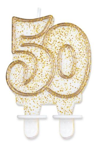 Arany csillámos 50-es Gold tortagyertya, számgyertya