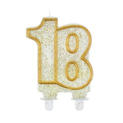 Arany csillámos 18-as Gold tortagyertya, számgyertya
