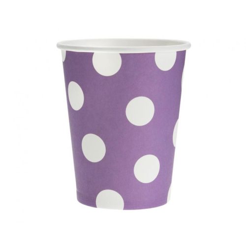 Lila Purple Polka Dots papír pohár 6 db-os 270 ml