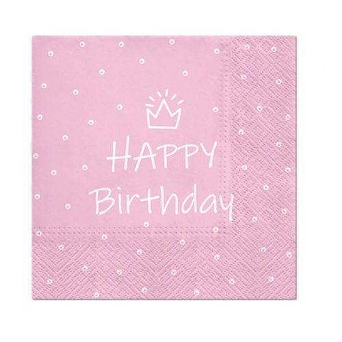 Happy Birthday Rózsaszín Light Pink szalvéta 20 db-os 33x33 cm