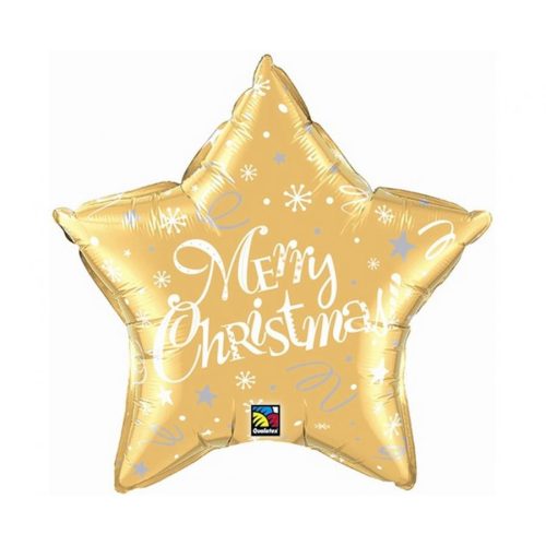 Merry Christmas Gold Star, Karácsonyi fólia lufi 51 cm