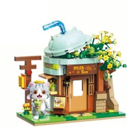   QMAN® K28007 Keeppley - legó-kompatibilis építőjáték lányoknak - 411 db építőkocka- Ash macska Milk tea shopja