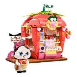   QMAN® K28008 Keeppley - legó-kompatibilis építőjáték lányoknak - 350 db építőkocka - Tuxedo macska eperháza