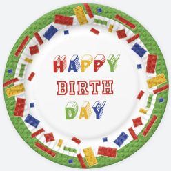 Happy Birthday Building Blocks papírtányér 8 db-os 18 cm