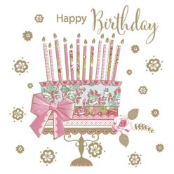   Happy Birthday Cake on Gold Stand szalvéta 20 db-os 33x33 cm