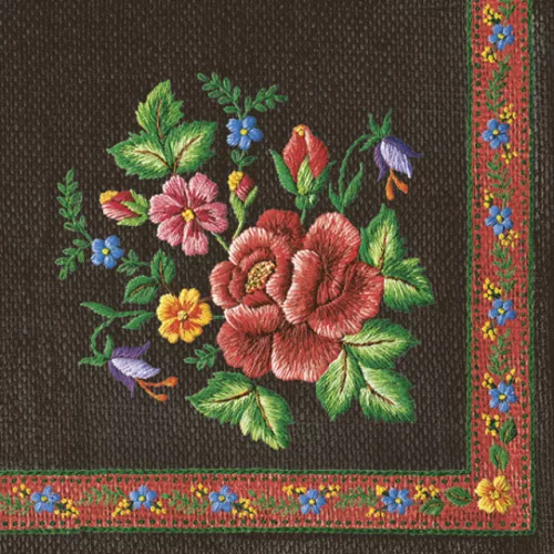 Hímzés Roses Mountain Black szalvéta 20 db-os 33x33 cm