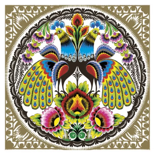 Állatos Folk Peacocks Gold szalvéta 20 db-os 33x33 cm