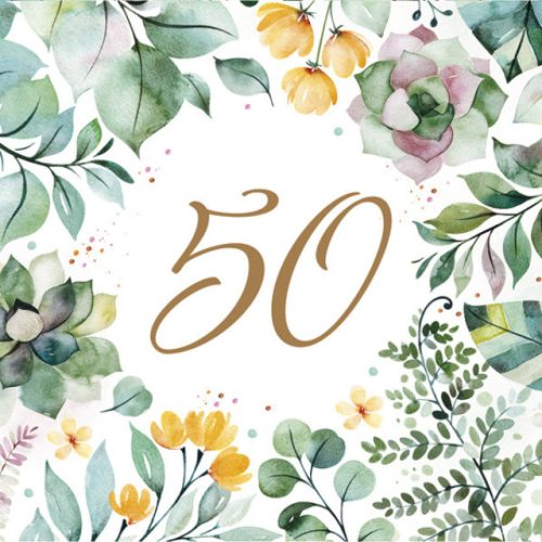 Happy Birthday 50 Floral Frame szalvéta 20 db-os 33x33 cm