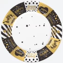 Happy Birthday Golden papírtányér 8 db-os 18 cm