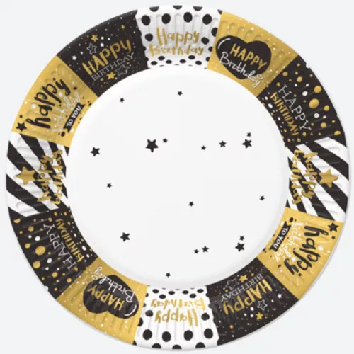 Happy Birthday Golden papírtányér 8 db-os 18 cm
