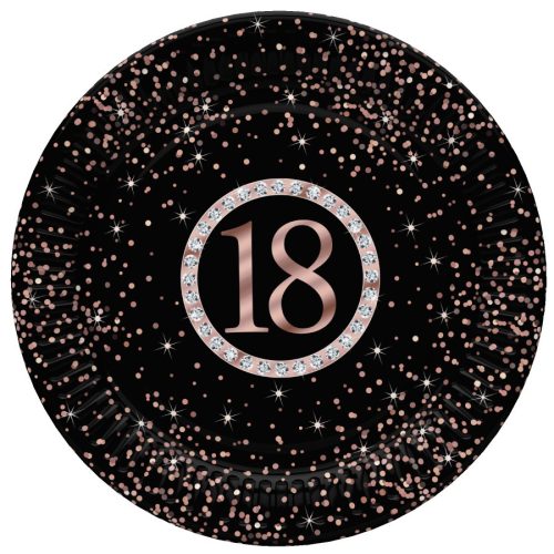 Happy Birthday 18 Rose Gold papírtányér 8 db-os 18 cm