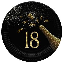   Happy Birthday 18 Golden Champagne papírtányér 8 db-os 22,7 cm