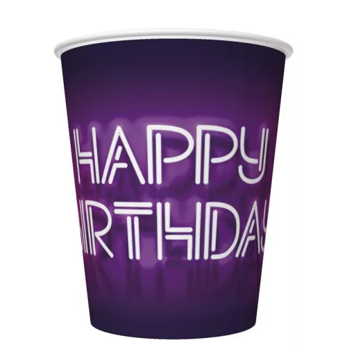 Happy Birthday Neon Cake papír pohár 8 db-os 250 ml