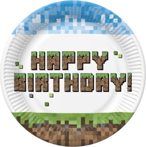 Happy Birthday Pixel Block papírtányér 8 db-os 18 cm