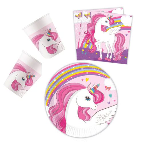 Unicorn Rainbow Colors, Unikornis party szett 36 db-os 20 cm-es tányérral