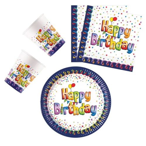 Happy Birthday Multicolor party szett 36 db-os 20 cm-es tányérral
