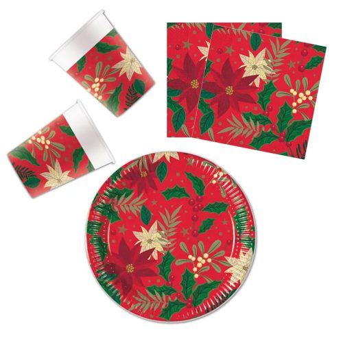Holly Poinsettia, Karácsonyi party szett 36 db-os 23 cm-es tányérral