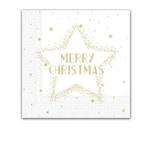 Karácsonyi Gold Merry Christmas Star szalvéta 20 db-os 33x33 cm