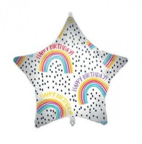 Happy Birthday Rainbow Star fólia lufi 46 cm