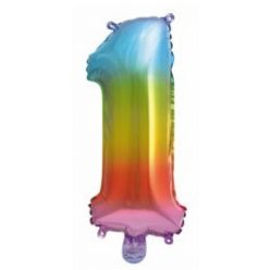   Színes Multicolour Metallic mini 1-es szám fólia lufi 34 cm