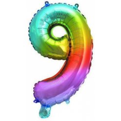   Színes Multicolour Metallic mini 9-es szám fólia lufi 36 cm