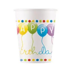 Happy Birthday Streamers papír pohár 8 db-os 200 ml FSC