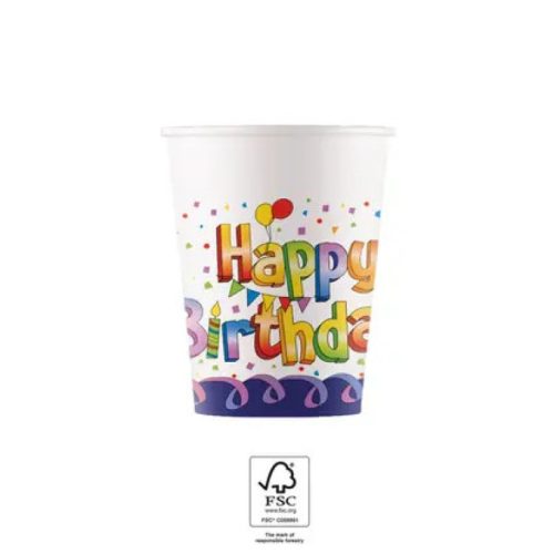 Happy Birthday Multicolor papír pohár 8 db-os 200 ml FSC