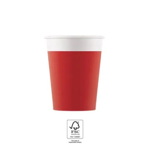 Unicolour Red, Piros papír pohár 8 db-os 200 ml FSC