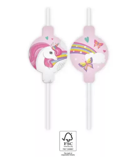 Unikornis Rainbow Colors papír szívószál, 4 db-os szett FSC