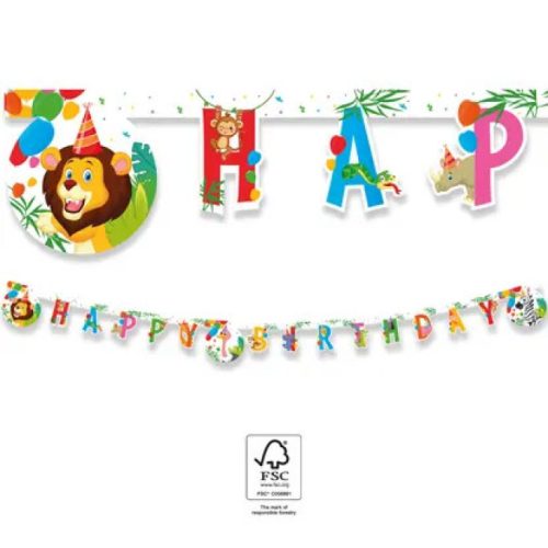 Dzsungel Balloons Happy Birthday felirat FSC 2 m