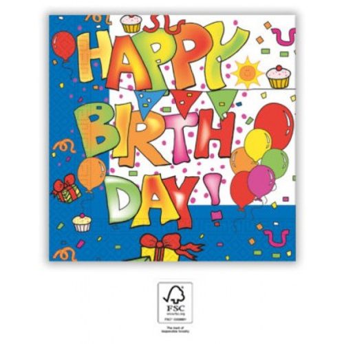Happy Birthday Kokliko szalvéta 20 db-os 33x33 cm FSC