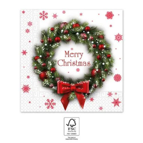 Karácsonyi Merry Xmas Wreath szalvéta 20 db-os 33x33 cm FSC