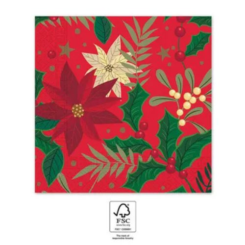 Karácsonyi Holly Poinsettia szalvéta 20 db-os 33x33 cm FSC