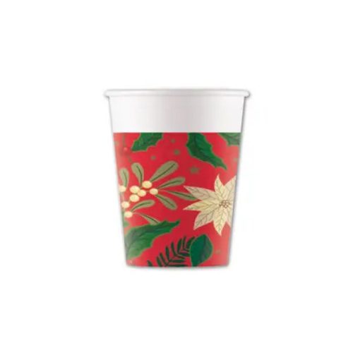 Karácsonyi Holly Poinsettia papír pohár 8 db-os 200 ml FSC