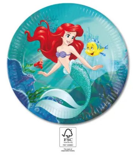 Disney Hercegnők, Ariel Curious papírtányér 8 db-os 23 cm FSC