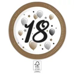 Happy Birthday 18 Milestone papírtányér 8 db-os 23 cm FSC
