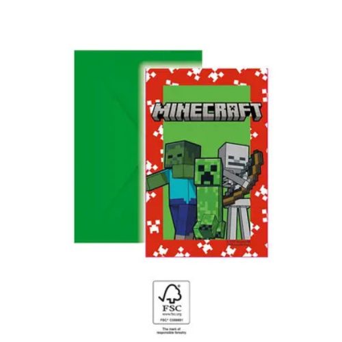 Minecraft Green party meghívó 6 db-os FSC
