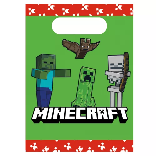 Minecraft Green papír ajándéktasak, ajándékzacskó 4 db-os