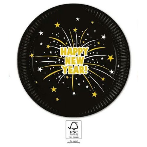Happy New Year Flares papírtányér 8 db-os 23 cm FSC