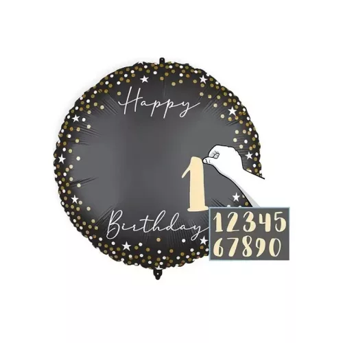 Happy Birthday Black Milestone fólia lufi 46 cm személyre szabható