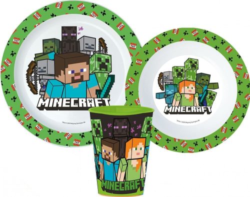 Minecraft Creeper étkészlet, micro műanyag szett, pohárral 260 ml