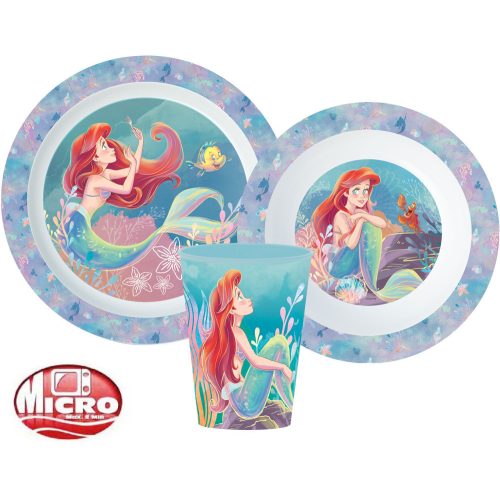 Disney Hercegnők Ariel étkészlet, micro műanyag szett, pohárral 260 ml