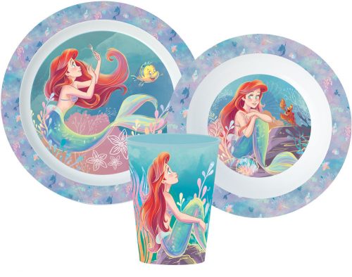 Disney Hercegnők Ariel étkészlet, micro műanyag szett, pohárral 260 ml